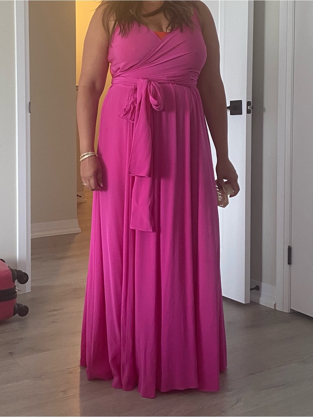 DVF silk dress. Fuchsia Maxi Wrap Dress with Tie Waist